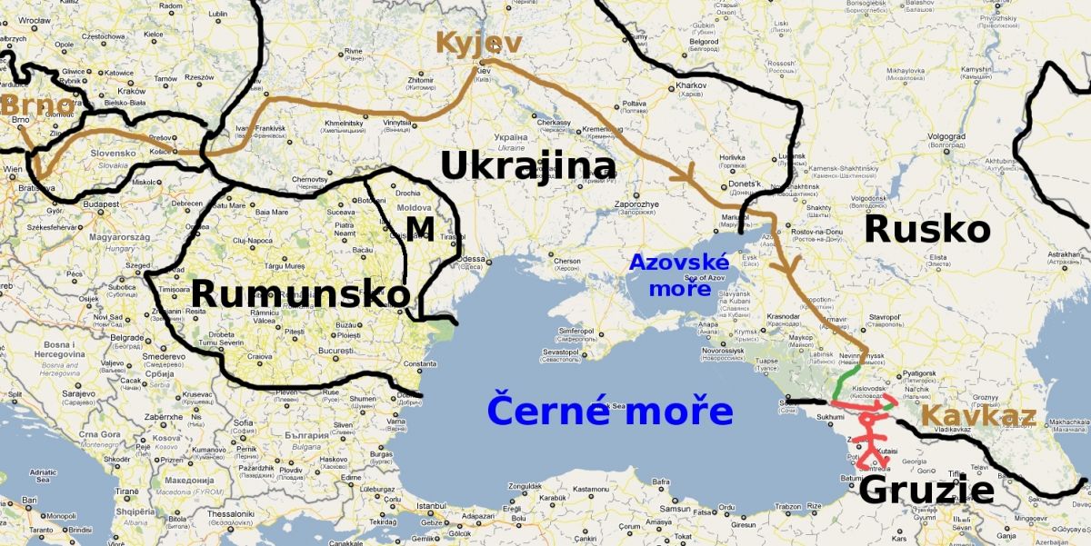 Plánek cesty vlakem na Kavkaz