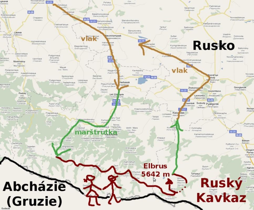 Plánek cestování po Kavkaze