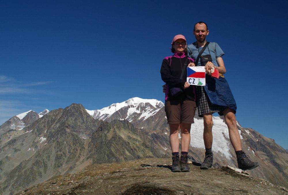 Téte Nord des Fours a vrchol Mt Blanku s Jančou a Pavoukem