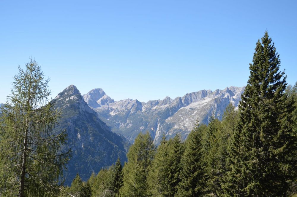 Hřebeny Julských Alp od sedla Vršič