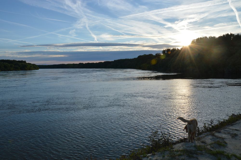 Západ slunce na soutoku Dunaje a Moravy (na Děvíně, ani ne před týdnem bylo kompletně pod vodou)