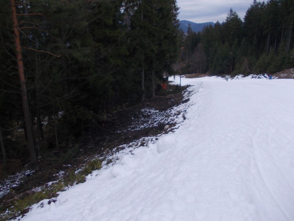 Sjezdovka v Ružomberoku (ve výšce asi 700 m. n m.), kde není umělý sníh, není nic.