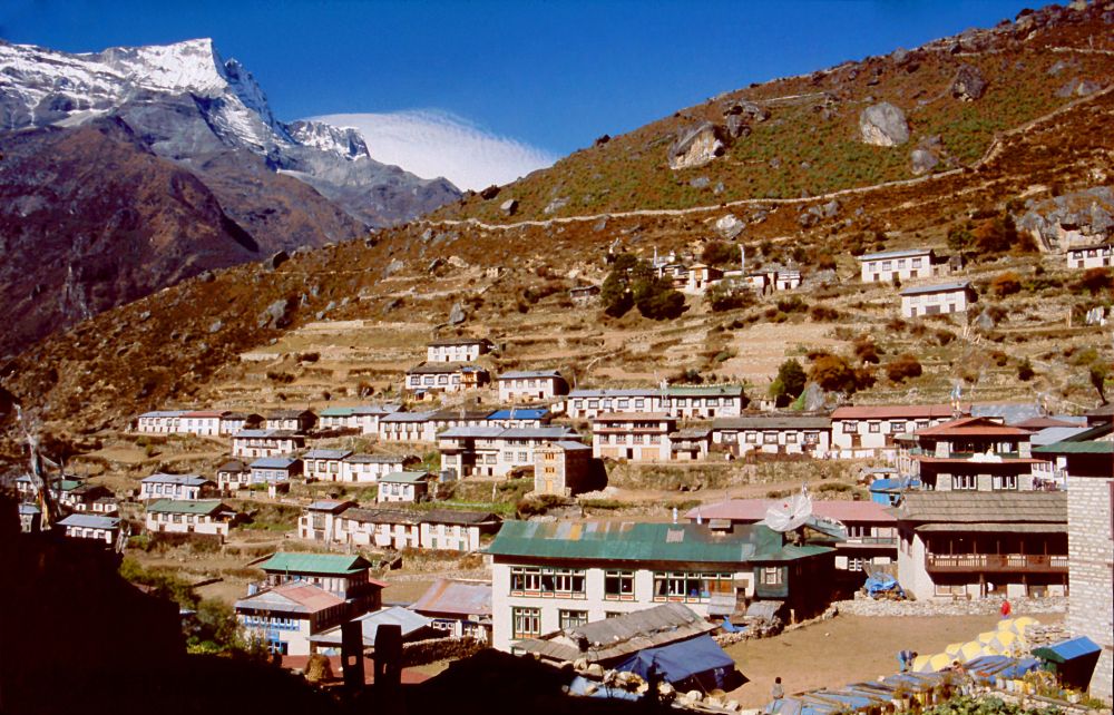 Namče Bazar (3440 m), jedno z center  Khumbu,