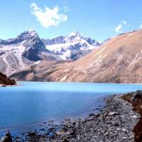 Popis: Jezero v letní osadě Gokyo