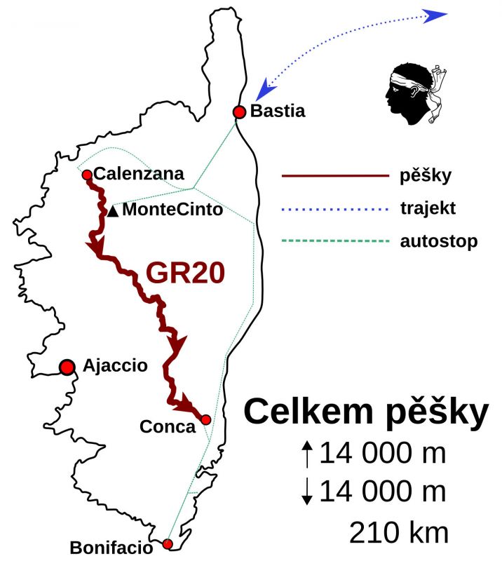 Plán našeho putování po Korsice