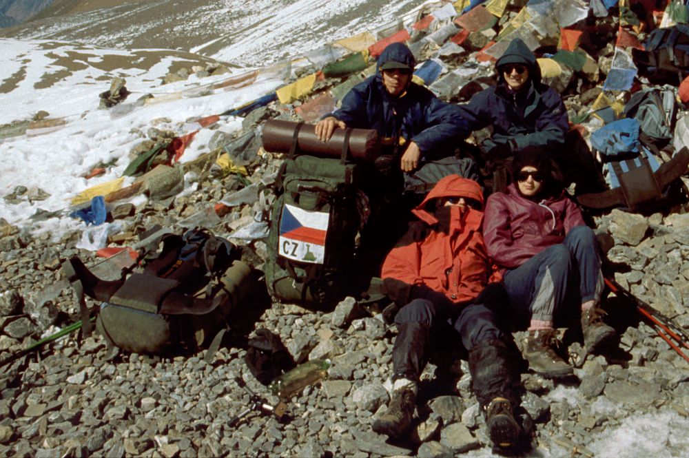 Sedlo Thorong La (5416 m): Pavouk, Jirka, Maťa, Terka