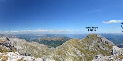 Popis: Na vrcholu hory Zla Kolata (2534 m), na nejvyšším bodu Černé hory; panoráma 360 stupňů