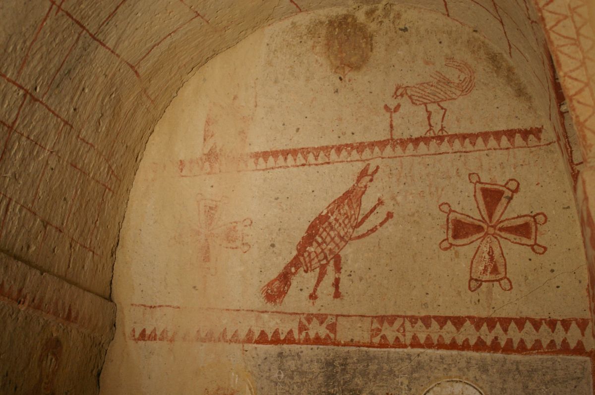 Kapadocie, Göreme, freska v jednom kláštěru ve skále
