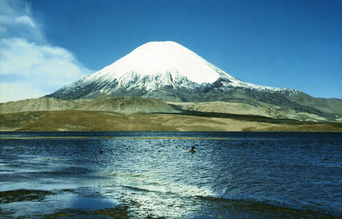 Lago Chungará (4500 m) a hora Parinacota (6350 m)