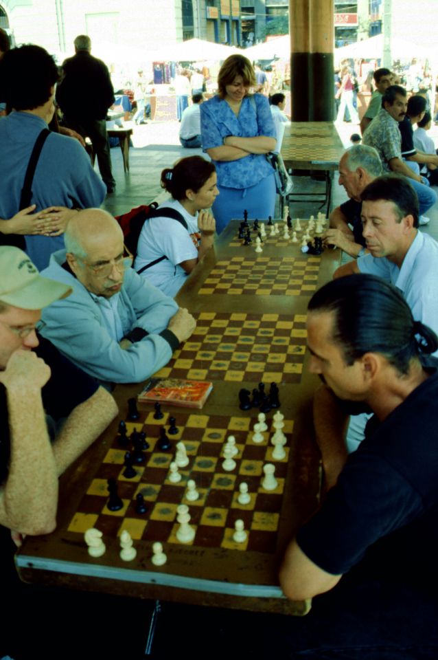 Santiago de Chile, šachisté na Plaza de Armas