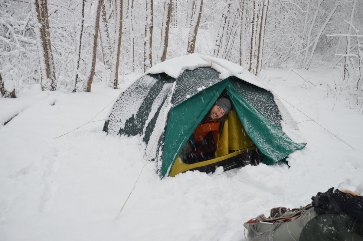Ráno v údolí ve Strechau, 10-20 cm čerstvého sněhu