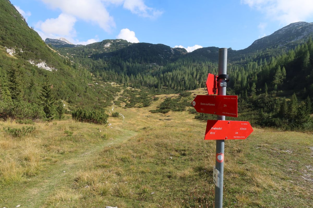 Pohled do velkého závrtu na krasové planině, nedaleko Krnských jezer