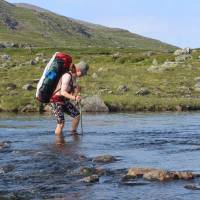 Popis: řeka Härjångsån - největší brodění