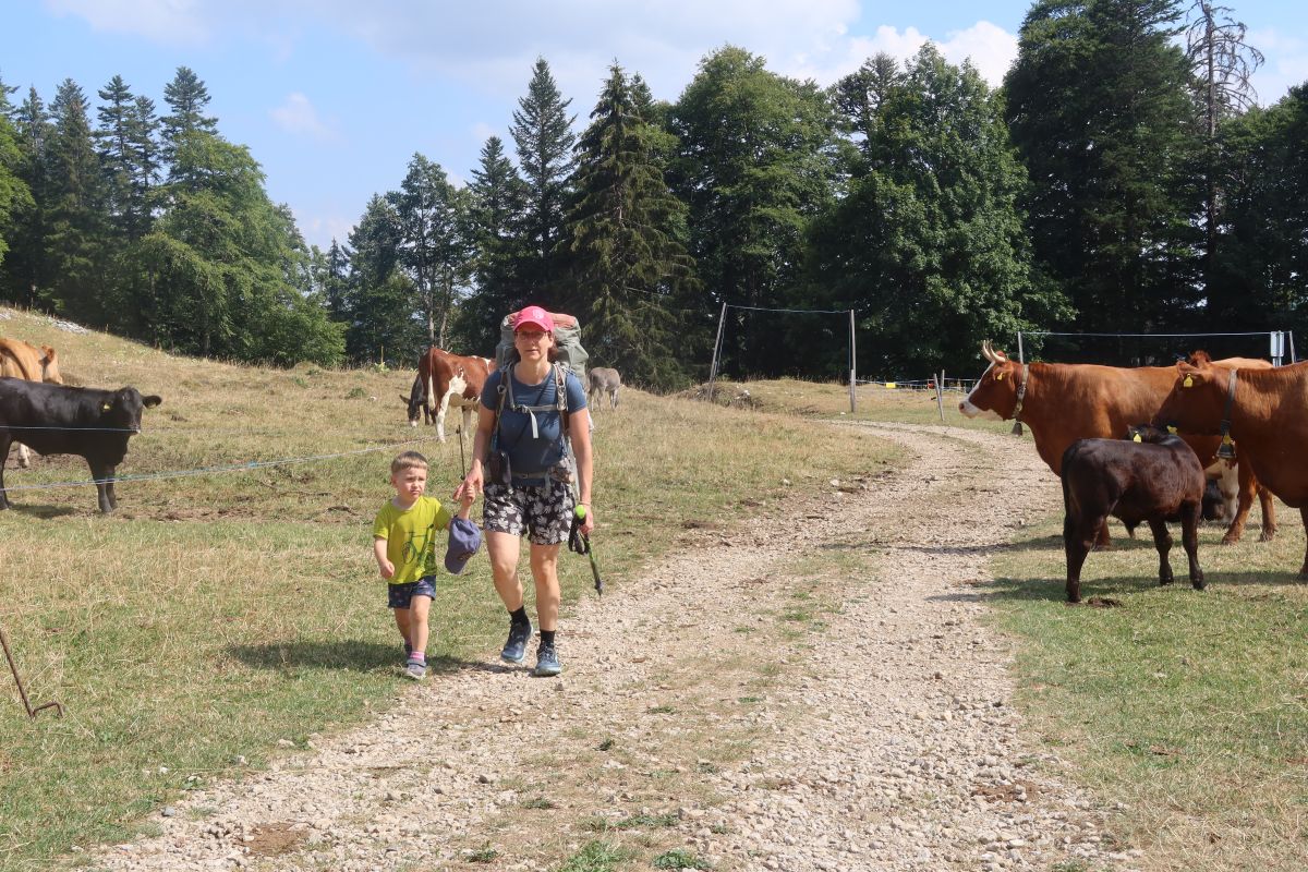 Stoupáme z městečka Vallorbe na chatu Mont d Or